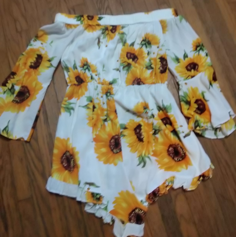 White off the shoulder sunflower romper